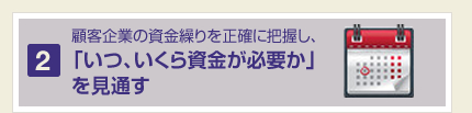 顧客企業の資金繰りを正確に把握し、「いつ、いくら資金が必要か」 を見通す